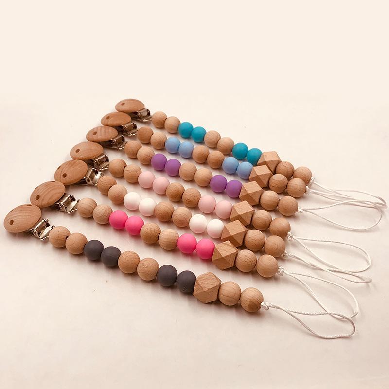 Baby Wooden Pacifier Clip Teether Anti-falling Chain