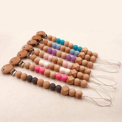 Baby Wooden Pacifier Clip Teether Anti-falling Chain
