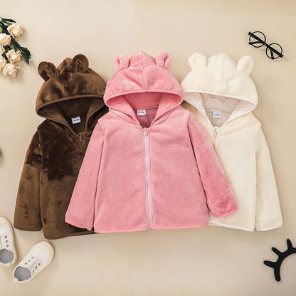 Children's Hooded Zip Shirt Solid Color Coat