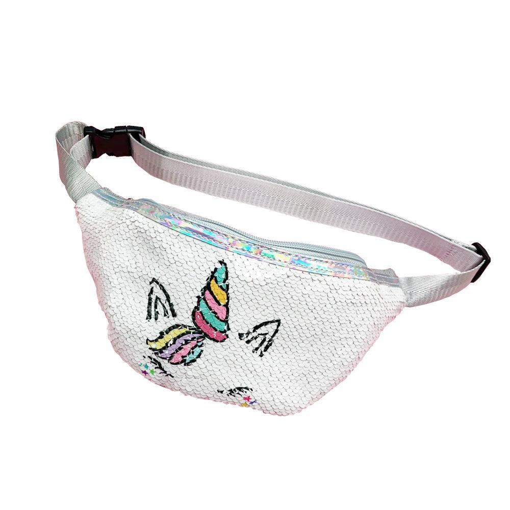 Kids Shoulder Bag Unicorn Printed Sequined Waist Bag