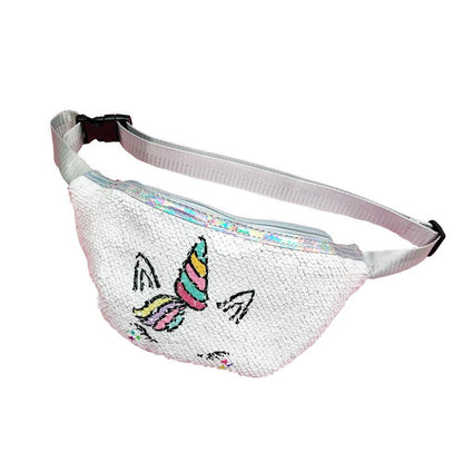 Kids Shoulder Bag Unicorn Printed Sequined Waist Bag