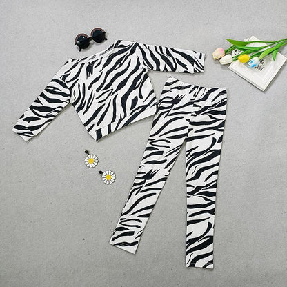 Girls Casual Zebra Long Sleeve Loose Suit