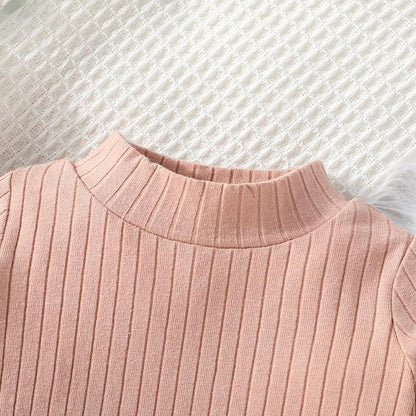 Children's Long Sleeve Knit Top with Half High Neck
