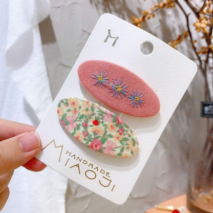 Embroidered Children's Oval Hairpin Two-piece Set