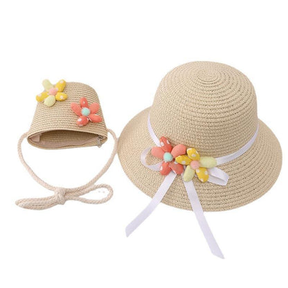 Trendy Flower Streamer Children's Straw Hat Bag Set