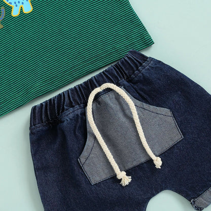 Cartoon T-shirt denim shorts two piece set