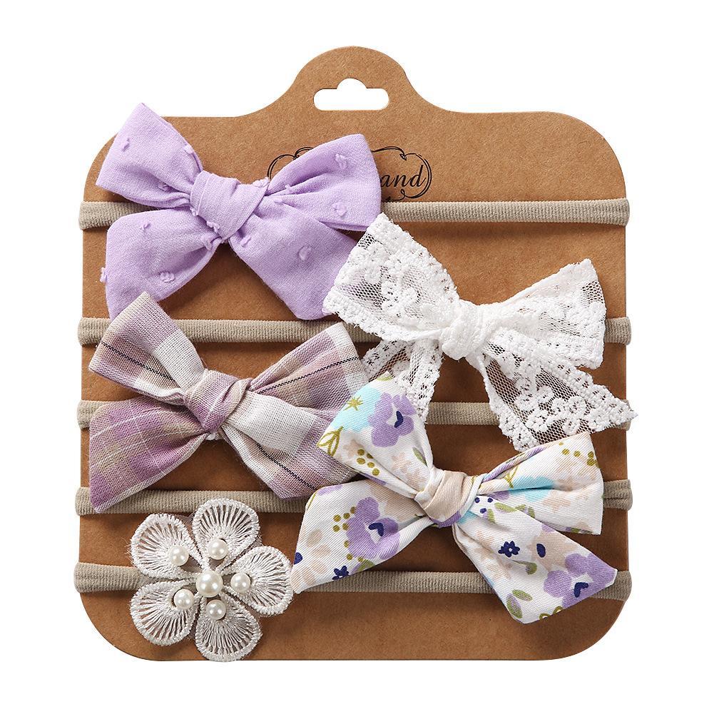Children's Hair Tie Handmade Bow Hair Band 5pc/set