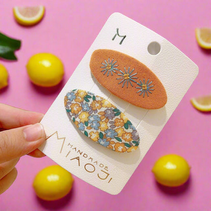 Embroidered Children's Oval Hairpin Two-piece Set