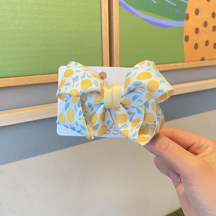 Girl's Hair Accessories Yellow Printed Bow Hairpin