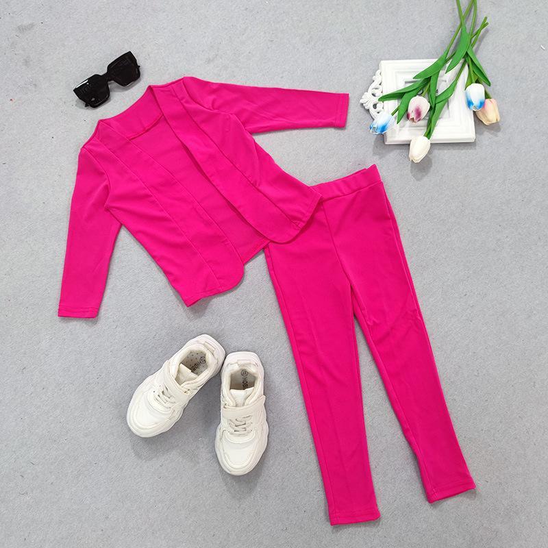 Girls Casual Long Sleeve Coat Cardigan Leggings Two-piece Set