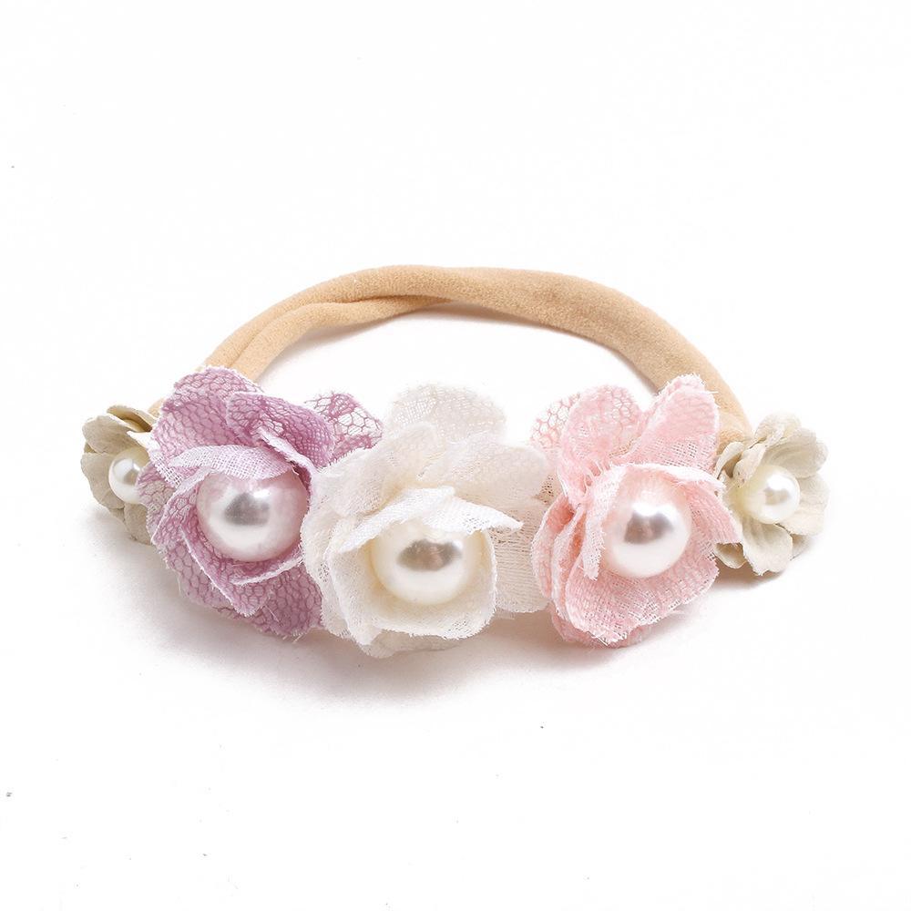 Baby Beige Pearl Rhinestone Nylon Headband