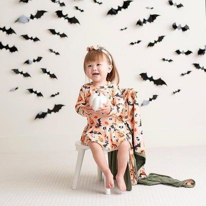 Children's Wear Long Sleeve Bat Pumpkin Halloween Dress