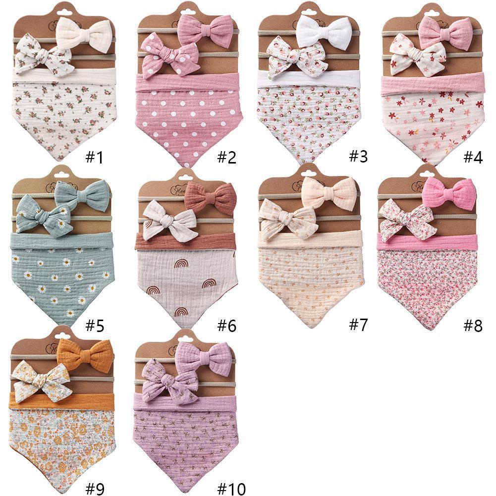 Baby's Triangle Towel Waterproof Bib Bow Headband Set