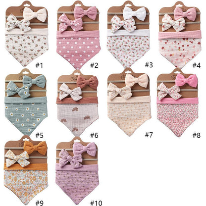 Baby's Triangle Towel Waterproof Bib Bow Headband Set