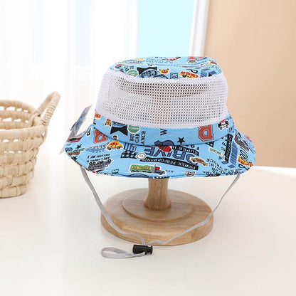 Cartoon Car Print Children's Breathable Sunshade Mesh Hat