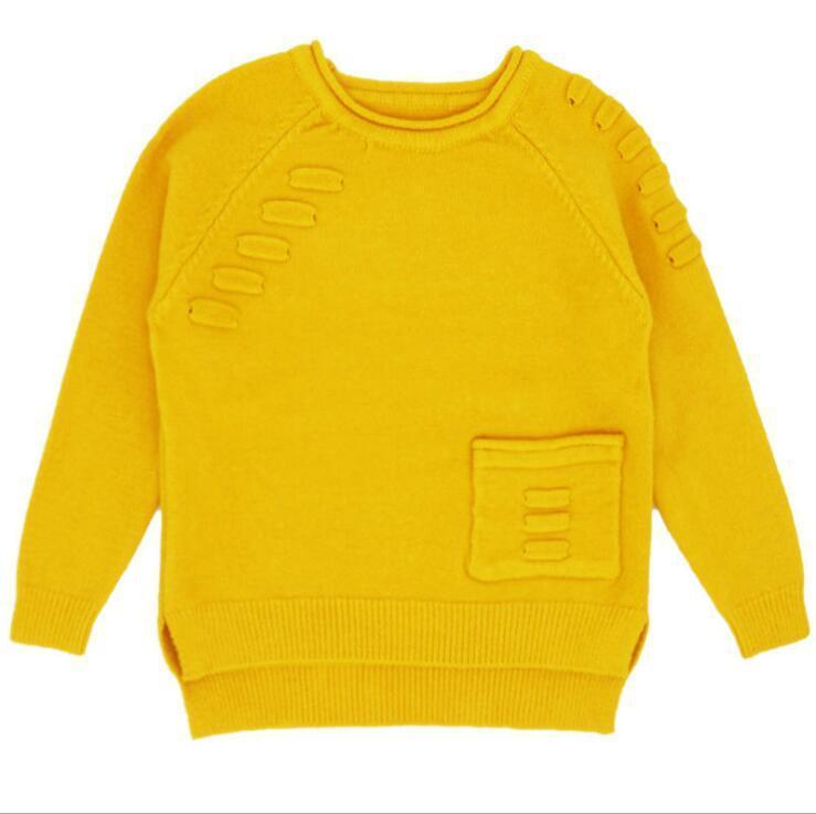 Children's Wear Solid Color Knit Pocket Sweater