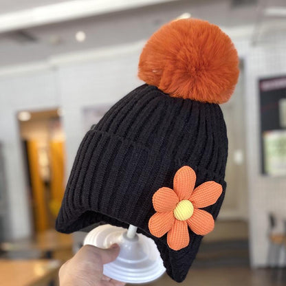 Children's Warm Thickened Knitted Flower Hat Scarf Suit