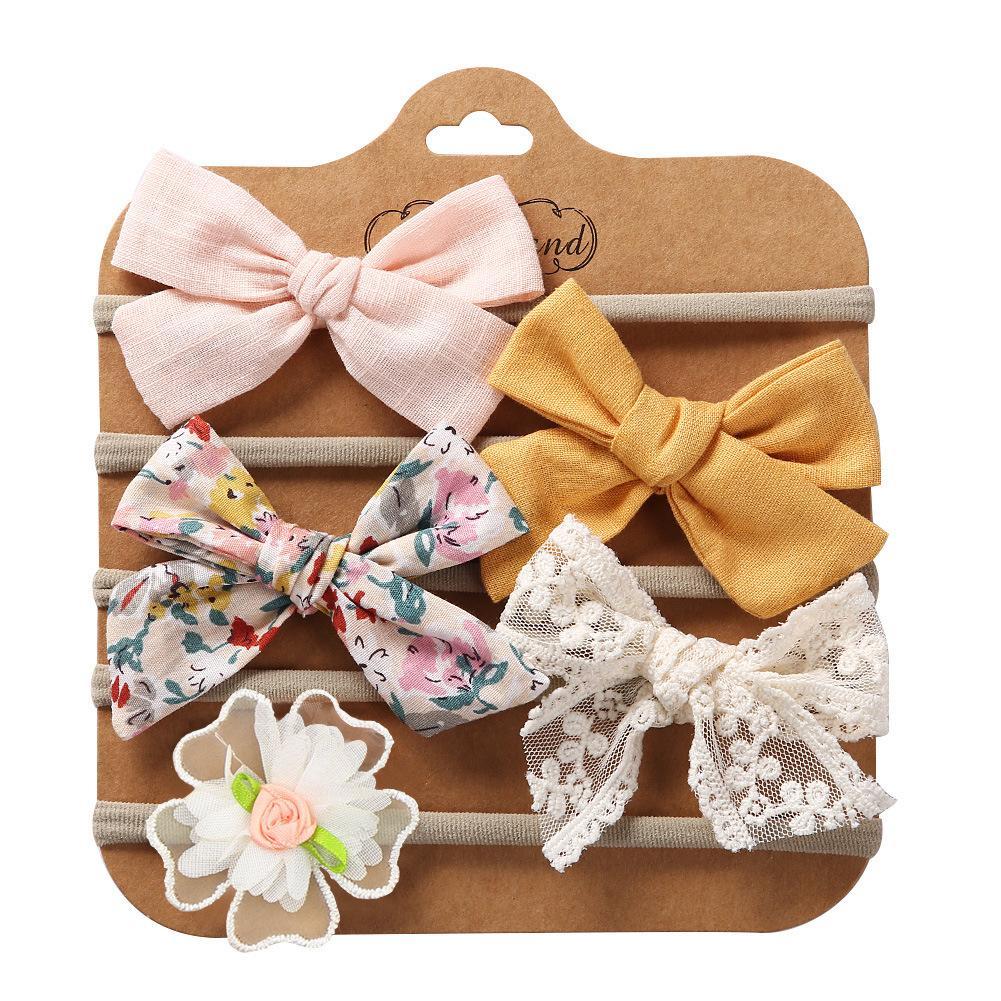 Children's Hair Tie Handmade Bow Hair Band 5pc/set
