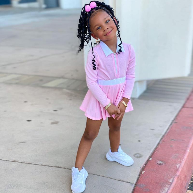 Girls' Casual Solid Color Long Sleeve Skirt Suit