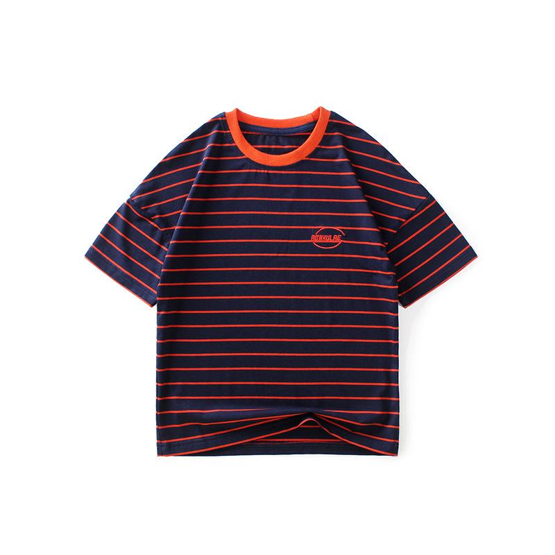 Striped embroidered top children's Short Sleeve