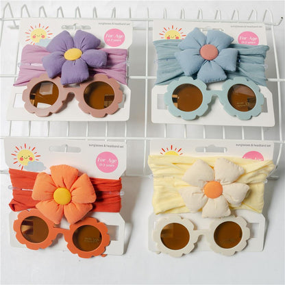 Children's Hair Band Glasses Flower Sunglasses Headband Set