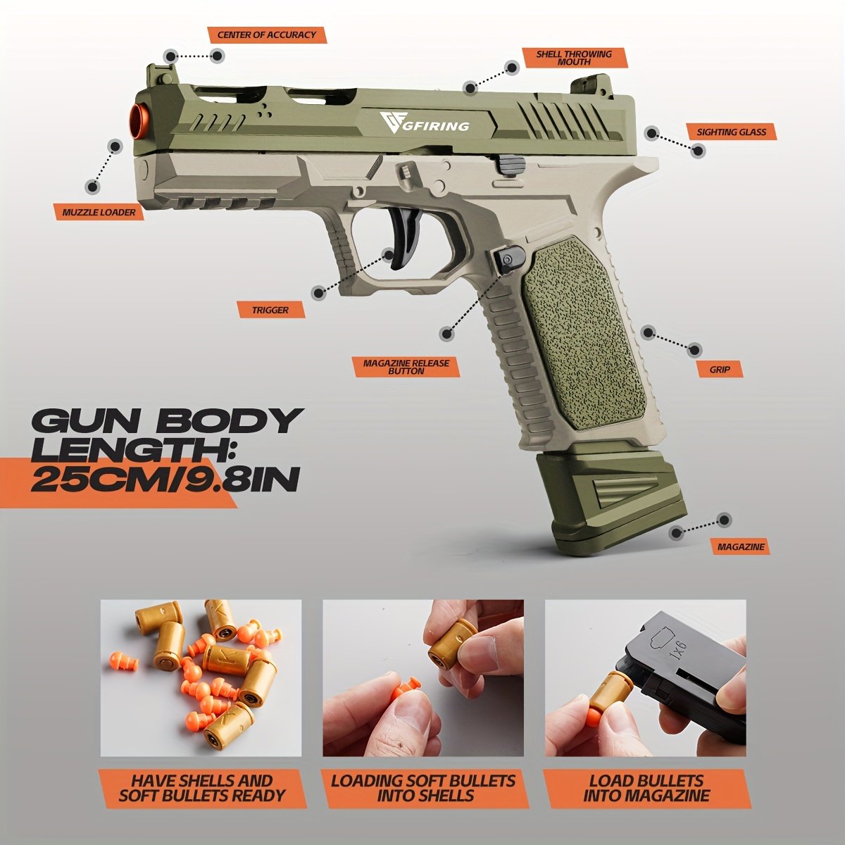 Toy Gun, Soft Bullet Toys Gun For Boys, Toy Foam Blaster, Empty Shell Ejecting Toy Gun Pistol, Gifts For Boys & Girls Age
