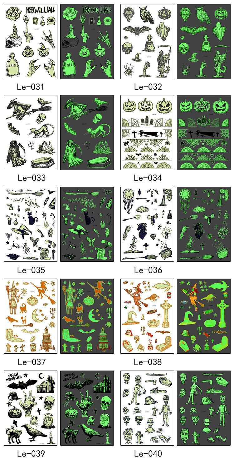 Multi-style Halloween Luminous Waterproof Disposable Funny Tattoo Stickers