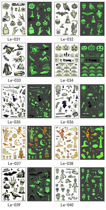 Multi-style Halloween Luminous Waterproof Disposable Funny Tattoo Stickers