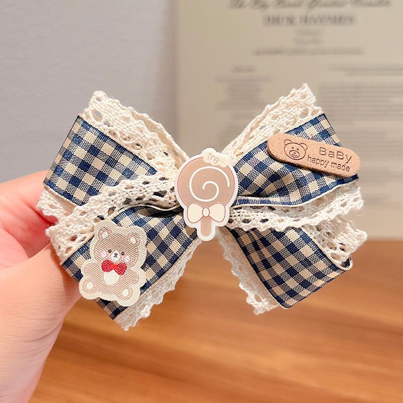 Children's Bow Hairpin Lace Plaid Fabric Headdress