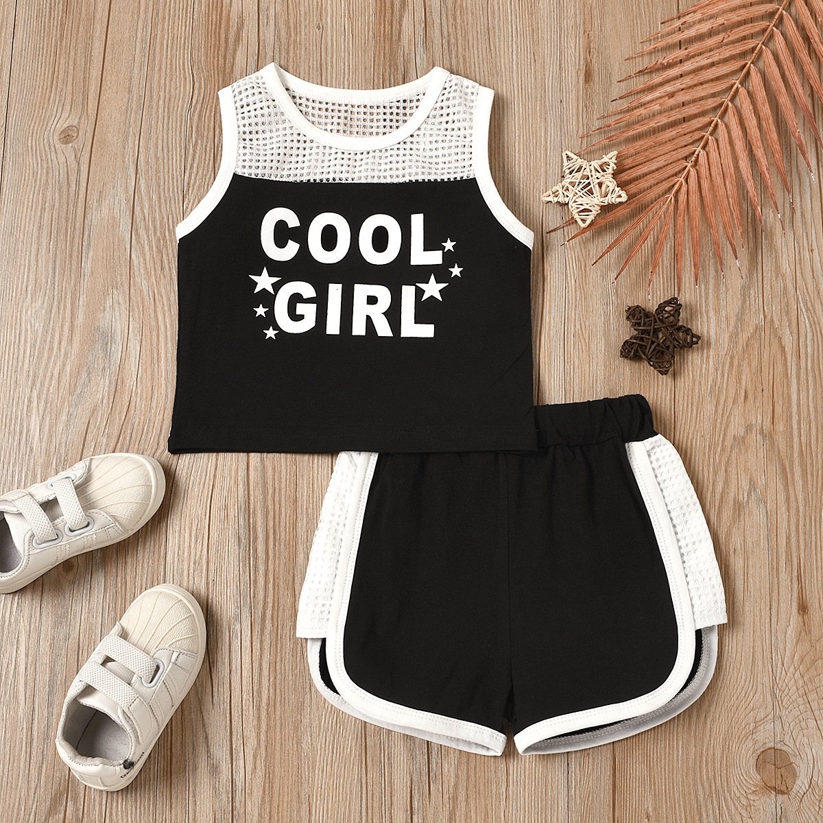 Sleeveless sports suit empty letter splicing Shorts Set