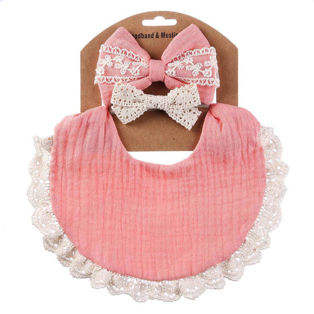 Baby Lace Saliva Towel Headband Set Waterproof Bib