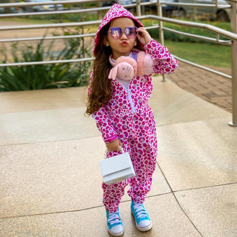 Girl's Pink Leopard Long Sleeve Bunch Hood Set