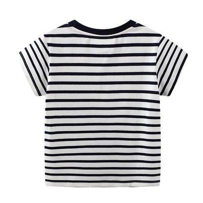 Knitted boys' short sleeved T-shirt cartoon round neck