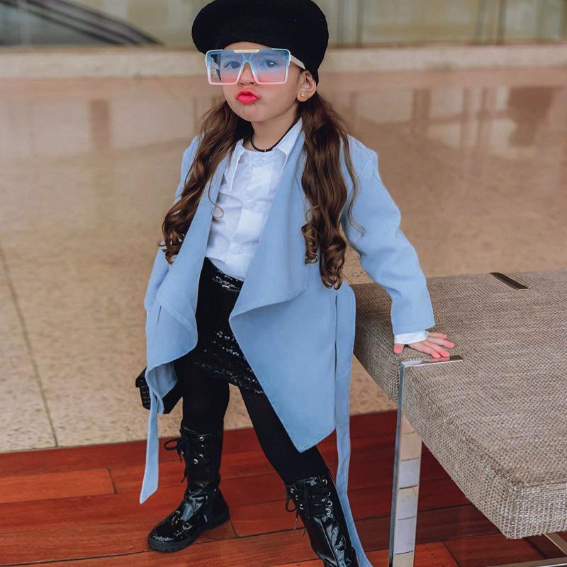 Children's Wear Long Coat with Large Lapel Lace
