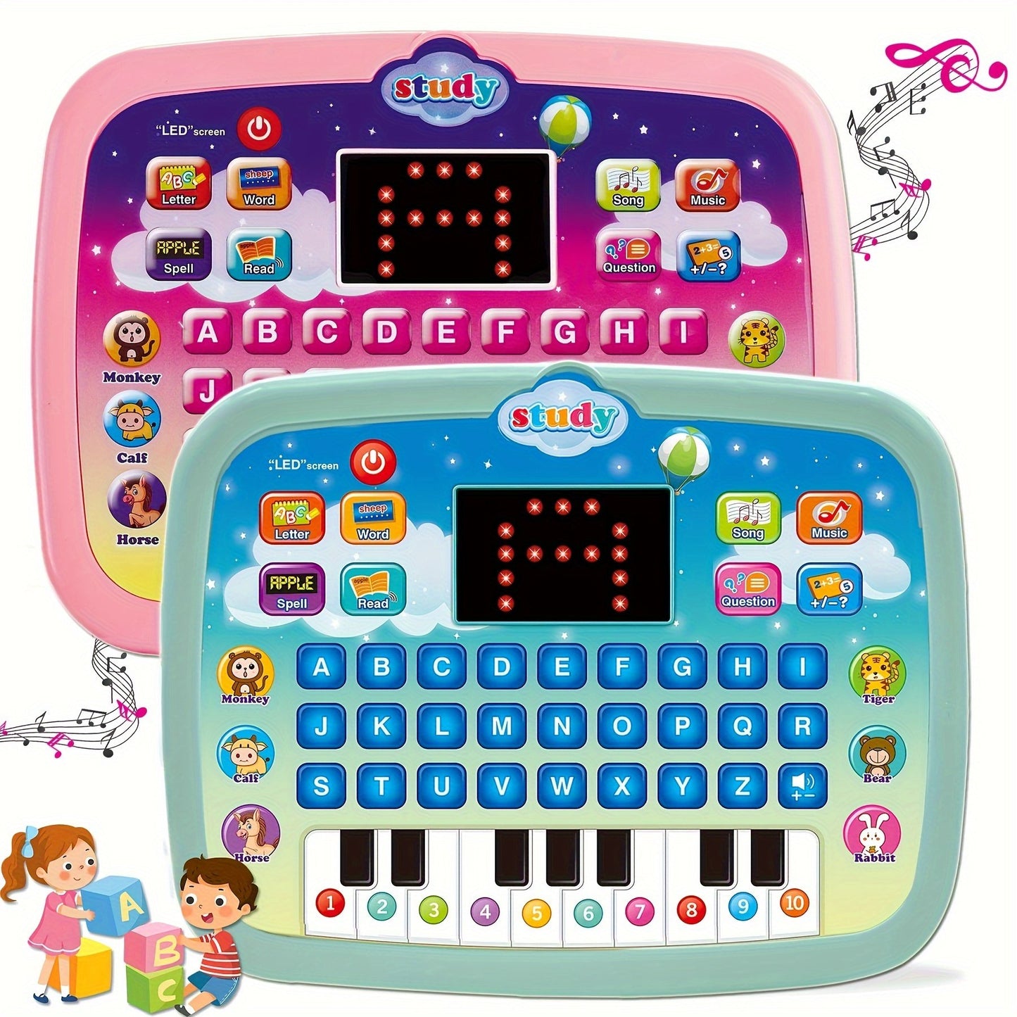 Tablet Toddler Learning Pad With LED Screen, Teaching Alphabet Numbers Word Music Math Early Development Interactive Electronic Toy For Boys & Girls