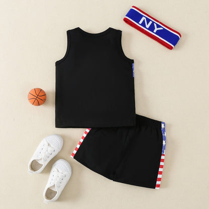 Striped vest Capri Pants hair band three piece set