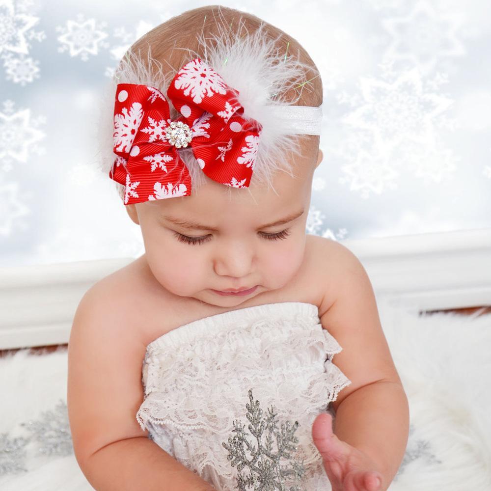 Children's Christmas Hair Bow Feather Baby Headband
