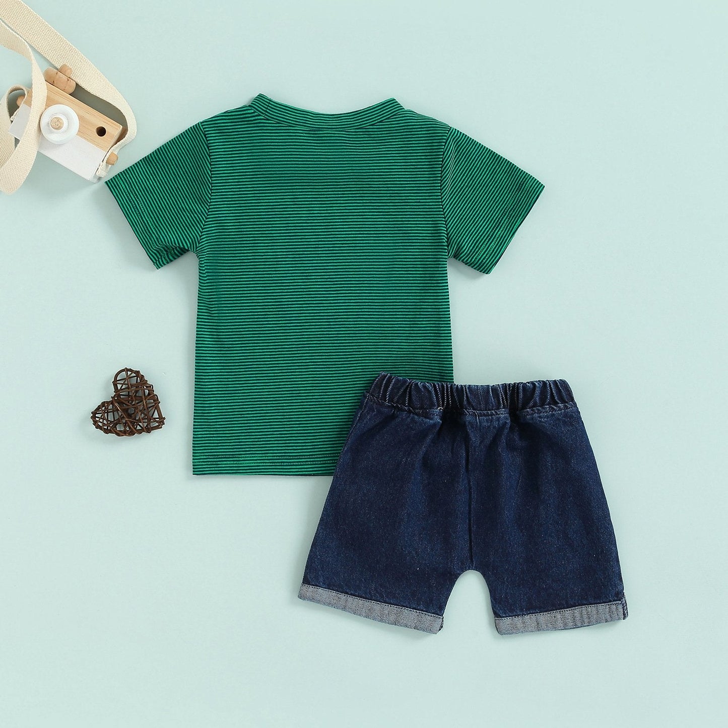 Cartoon T-shirt denim shorts two piece set