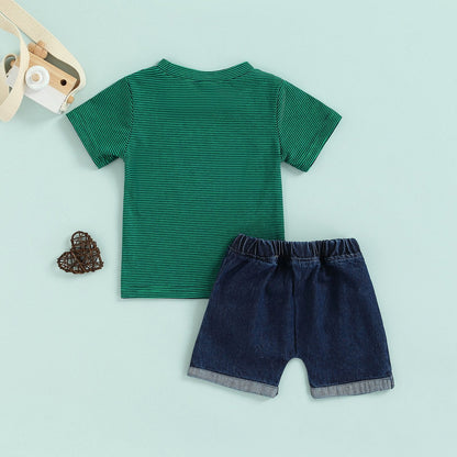 Cartoon T-shirt denim shorts two piece set