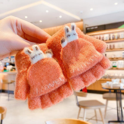 Children's Thickened Warm Half Flip Gloves