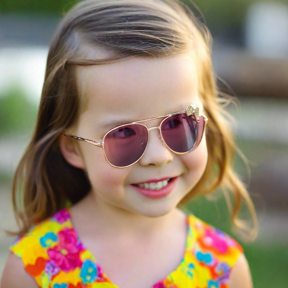 Kids Cute Bow Sunglasses Metal Frame Children Sun Glasses
