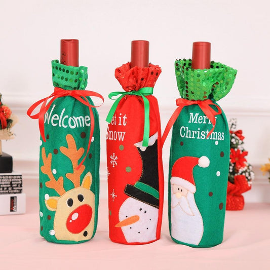 Christmas Decorations Red Wine Bottle Bag Cover