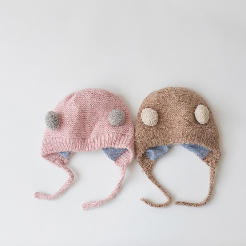 Baby Cartoon Knit Cap Strap Warm Ear Protection Cap