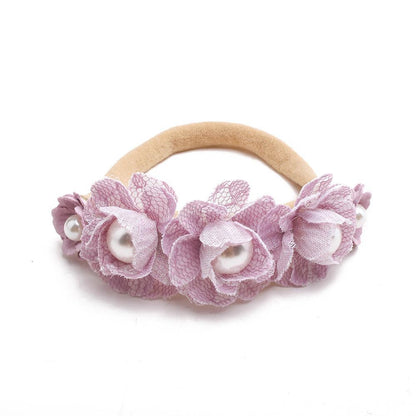 Baby Beige Pearl Rhinestone Nylon Headband