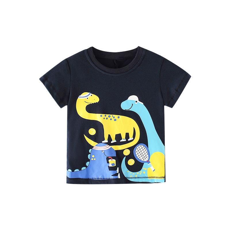 Boys' printed animal cartoon cotton short sleeve round neck T-shirt