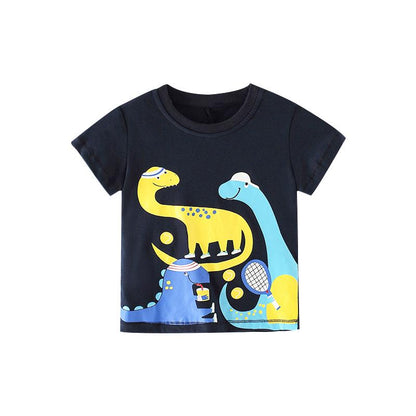 Boys' printed animal cartoon cotton short sleeve round neck T-shirt