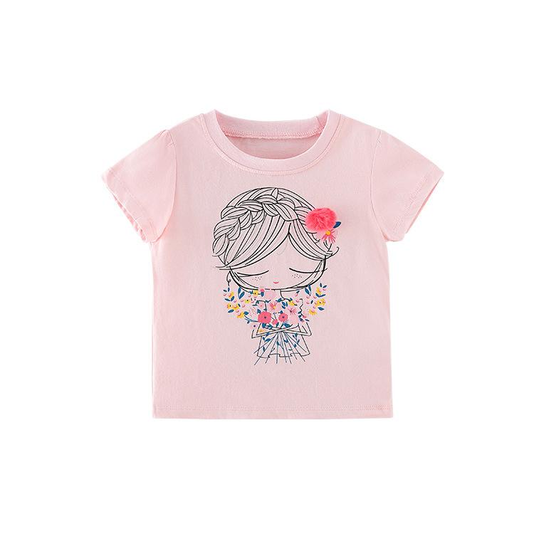 Girls' cartoon cotton short sleeve round neck