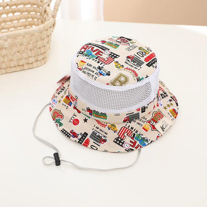 Cartoon Car Print Children's Breathable Sunshade Mesh Hat