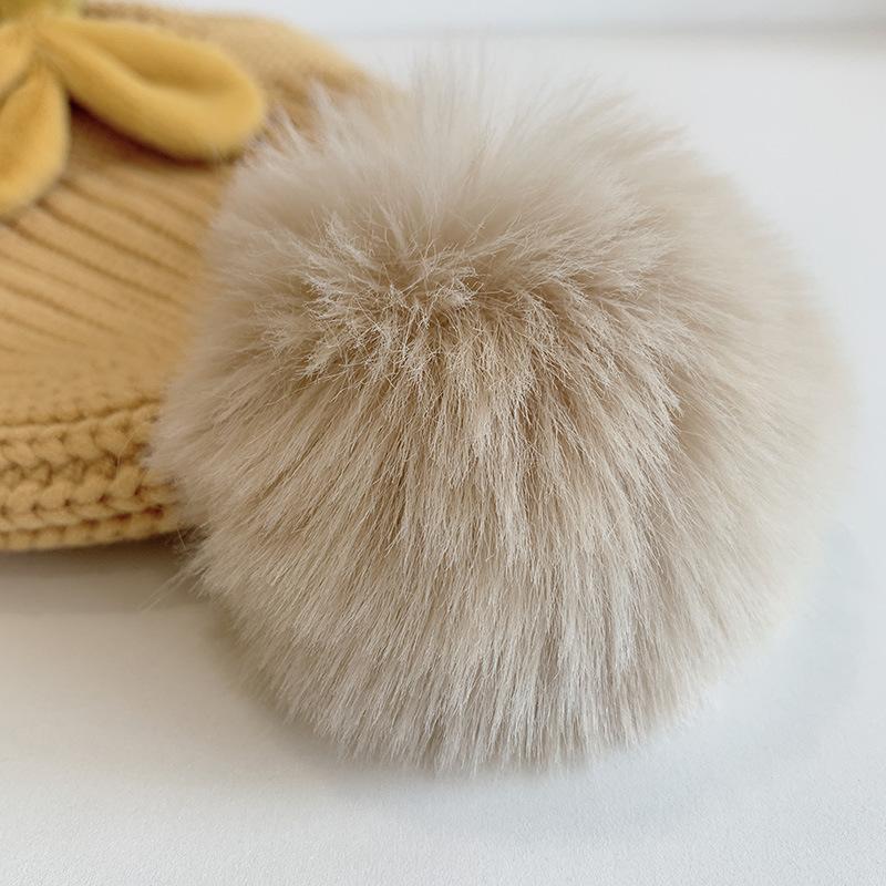 Solid Color Fuzz Ball Baby's Elastic Ear Protection Knit Hat