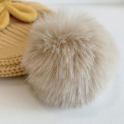 Solid Color Fuzz Ball Baby's Elastic Ear Protection Knit Hat